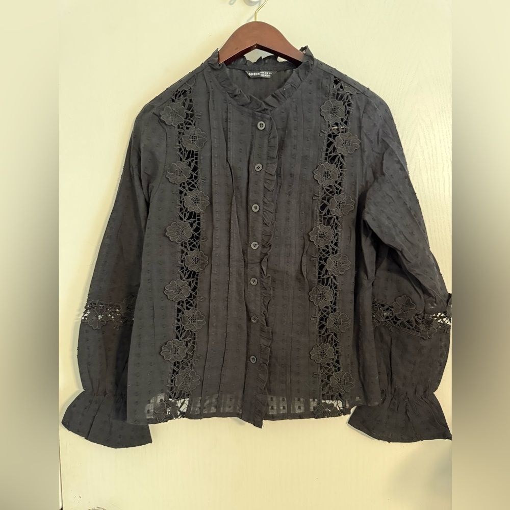 Shein Blouse With Embroidery | Black | Medium |